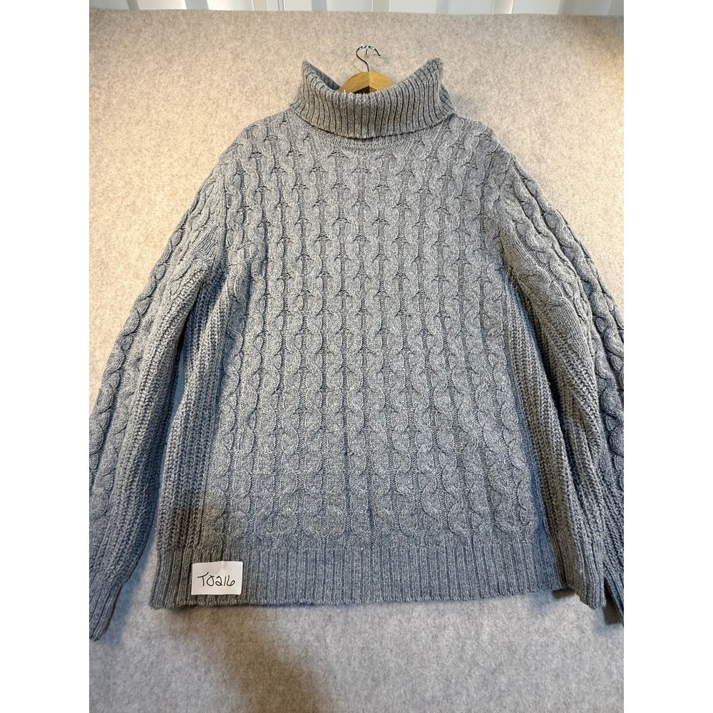 Mutual Weave Mens XL‎ Gray Cable Knit Turtleneck Sweater Heavy Ribbed Pullover